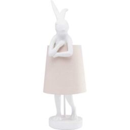 Kare Design Lámpara Conejo en poliresina blanca con pantalla de lino rosa H50
