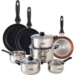 WellHome Batería de cocina de acero inox con sartenes cobre ø16,20,24cm