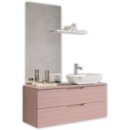 AQA DESIGN Mueble de baño con espejo de 4 piezas en mdf rosa empolvado