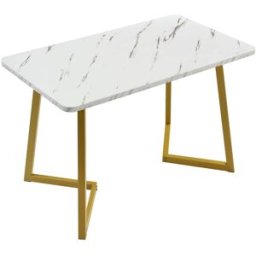 Urban Meuble Mesa de comedor con diseño de mármol y patas de metal dorado/blanco