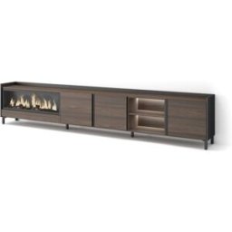 Skraut home Mueble tv efecto madera roble negro 315x35x61cm chimenea efecto fuego