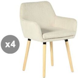 Meubles Cosy Conjunto de 4 sillas tela a rallos estilo escandinavo beige