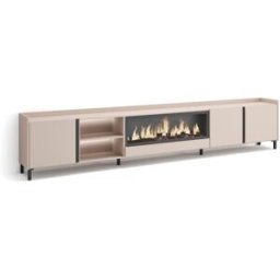 Skraut home Mueble tv efecto madera beige 315x35x61cm chimenea efecto fuego
