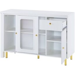 Urban Meuble Mesa consola blanca con almacenaje y elegante diseño dorado
