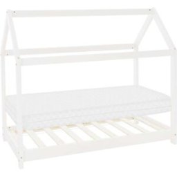ML-Design Cama infantil casa 80 x 160 cm color blanco con colchón espuma fría