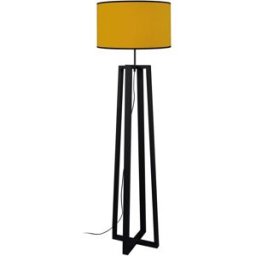 Tosel Lámpara de pie cuadrúpedo madera negro pantalla amarillo mostaza