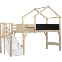 ComfortXL Litera infantil 90x200 cm con tejado pizarra y escalera almacenaje