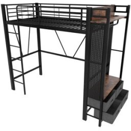 ComfortXL Cama alta infantil 90x200 cm con 4 cajones USB-C LED negra