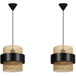 Tosel Suspensión Lot 2 bicilíndrico metal negro pantalla negro oro