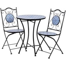 Wanderlust deco Mesa +2 sillas de forja mesa:d60x75h-silla(2):d38x46-90h negro