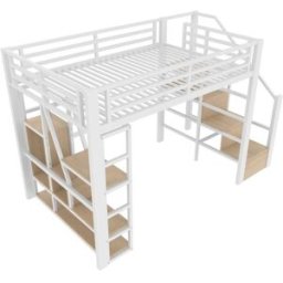 ComfortXL Cama alta infantil 140x200 cm con LED y almacenaje blanca