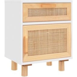Maison Chic Mesita de noche,mesa de noche madera y ratán natural blanca 40x30x50cm