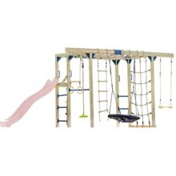 Axi Parque infantil de madera marrón con tobogán rosa