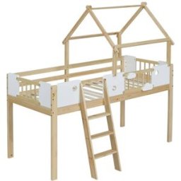 ComfortXL Cama alta infantil 90 x 200 cm con techo escalera blanca natural