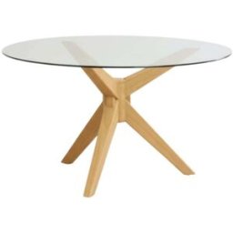 Wabi Home Mesa de comedor de madera maciza y cristal ø135cm