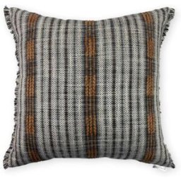 TAPIDECOR Cojín rayas camel-negro con fleco bicolor 50x50
