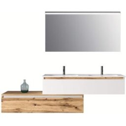 AQA DESIGN Mueble de baño de 4 piezas en melamina blanco/roble