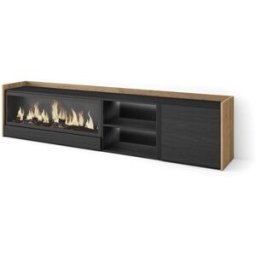 Skraut home Mueble tv efecto madera negro roble 212x35x50cm chimenea efecto fuego