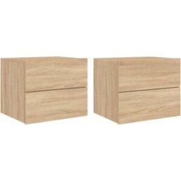Maison Chic Juego de 2 mesitas de noche pared con led madera marrón 50x39x41 cm