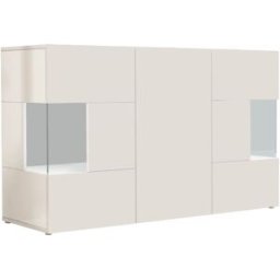 Whous Aparador expositor 3 puertas 135 cm efecto madera color blanco brillo