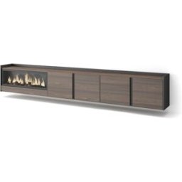 Skraut home Mueble tv efecto madera roble negro 315x35x50cm chimenea efecto fuego