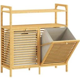 Homcom Mueble ropa sucia 82x33x88 cm madera natural