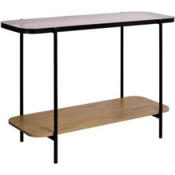 sweeek Consola vintage de metal negro con tapa de cristal y decoración de