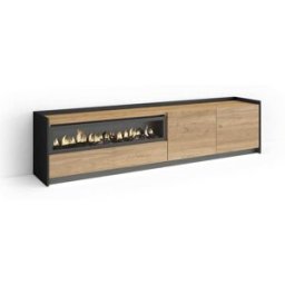 Skraut home Mueble tv efecto madera roble negro 207x37x50cm chimenea efecto fuego