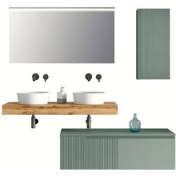 AQA DESIGN Mueble de baño de 7 piezas en melamina roble/verde salvia