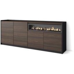 Skraut home Aparador efecto madera roble oscuro negro 210cm chimenea efecto fuego