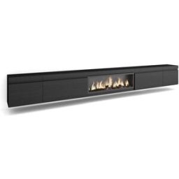 Skraut home Mueble tv efecto madera negro 368x35x45cm chimenea efecto fuego