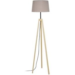 Tosel Lámpara de pie trípode madera natural pantalla taupe