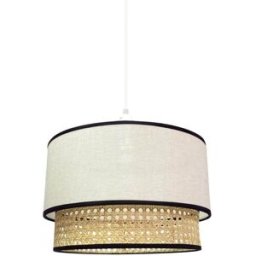 Wonderlamp Lámpara colgante doble pantalla cilíndrica de lino blanco y rafia