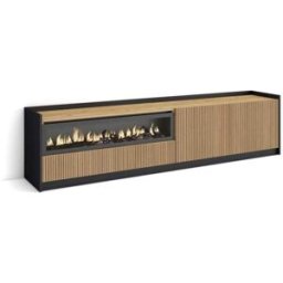 Skraut home Mueble tv efecto madera roble y negro 207x37x50 chimenea efecto fuego