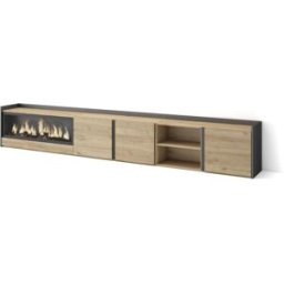 Skraut home Mueble tv efecto madera roble negro 315x35x50cm chimenea efecto fuego