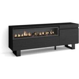 Skraut home Mueble tv efecto madera negro 150x35x57cm chimenea efecto fuego