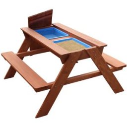 Sunny Mesa de picnic de madera para arena y agua con tapa, marrón