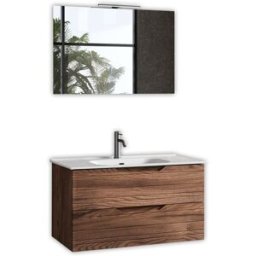 AQA DESIGN Mueble de baño con espejo de 4 piezas en mdf roble oscuro
