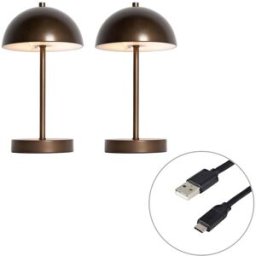 QAZQA Set de 2 lámparas mesa seta bronce oscuro recargables