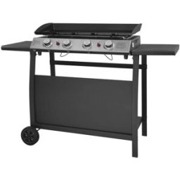Happy Garden Plancha gas 4 quemadores en hierro fundido negro con carrito