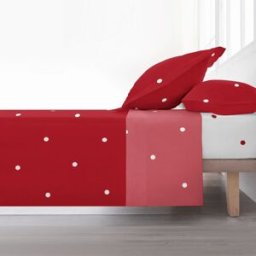 Decolores Home Juego de sábanas navidad algodón rojo y blanco cama de 180