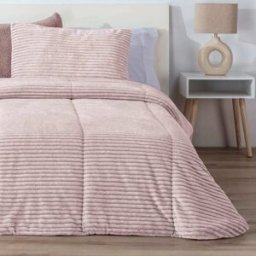 Manterol Edredón borreguito jaspeado rayas nude - CAMA 105cm