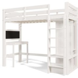 ComfortXL Cama alta infantil 90x200 cm con escritorio y armario, Blanca