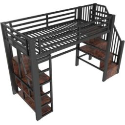 ComfortXL Cama alta infantil 90x200 con almacenaje LED en acero negro