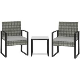 OKWISH Conjunto gris claro de jardín de ratán 3 piezas 55x58x76 cm