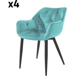 ML-Design 4x Sillas de comedor, azul turquesa en tapizado funda de terciopelo