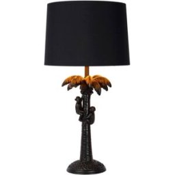 Lucide Lámpara de mesa negro con palmera y monos de resina y pantalla de lino