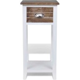 Maison Chic Mesita de noche con 1 cajón madera marrón y blanca 30x30x63 cm