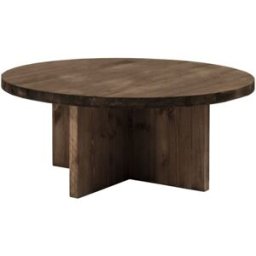 Decowood Mesa de centro redonda de madera maciza acabado nogal de ø80x33,2cm