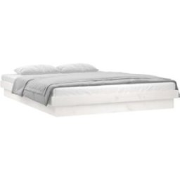 Maison Chic Cama matrimonial con led madera maciza blanco 135x190 cm